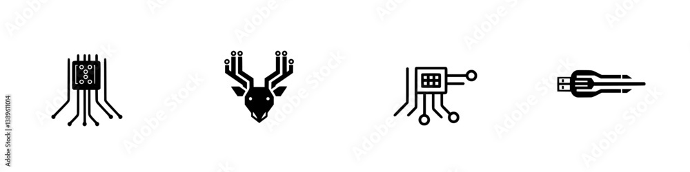 Poster minimalist vector line icons featuring technology and wildlife themes for design projects