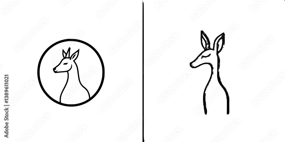 Poster minimalist line icons featuring a giraffe design with distinct styles showcasing simplicity and eleg