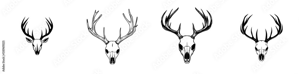 Aufkleber collection of minimalist line icons featuring deer heads and antlers in various artistic styles for 