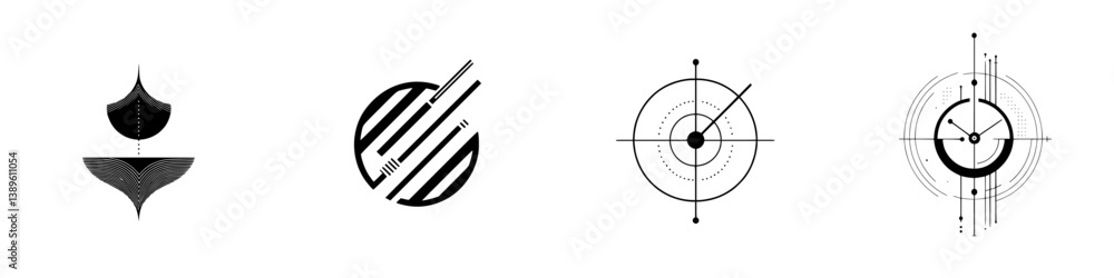 Poster collection of minimalist vector line icons featuring unique designs for modern applications and bran