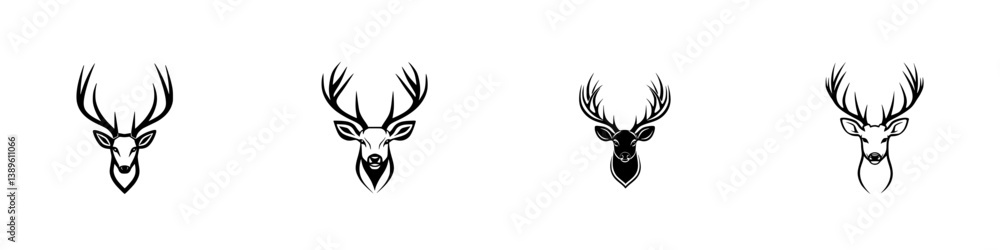 Poster collection of minimalist line icons featuring deer heads suitable for various design projects