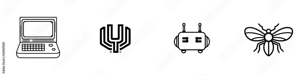Aufkleber set of minimalist line icons representing technology, robotics, and nature for creative projects and