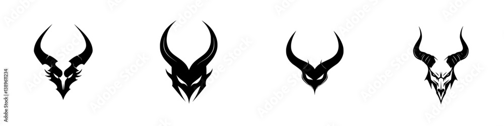 Poster collection of minimalist line icons showcasing unique horned designs for creative projects and graph