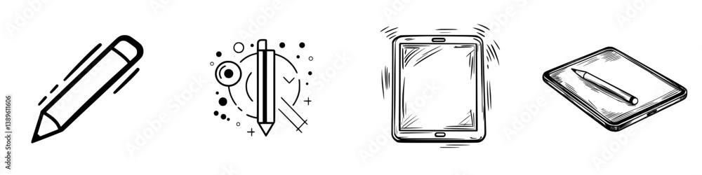 Aufkleber collection of vector minimalist line icons featuring writing tools and digital devices designed for 