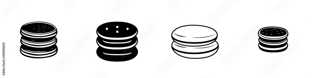 Poster set of minimalist line icons featuring different types of sandwich cookies in various sizes and desi