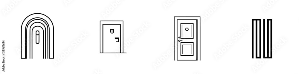 Poster vector collection of minimalist line icons featuring doors and arches designed for modern projects a