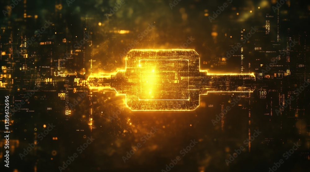 Fototapete Futuristic Abstract Tech Circuit Board with Golden Glowing Effects Digital Network and Complex Geometric Patterns Perfect for Backgrounds or High Tech Presentations