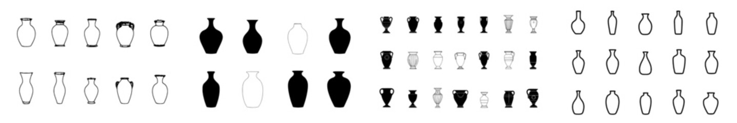 Modern linear outline of vases and amphora collection, along with vase pottery and ancient Greek pot illustration