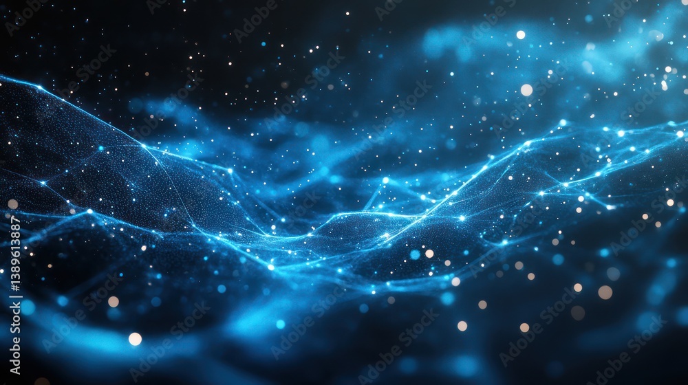 Poster intricate network of glowing data points in a digital galaxy landscape