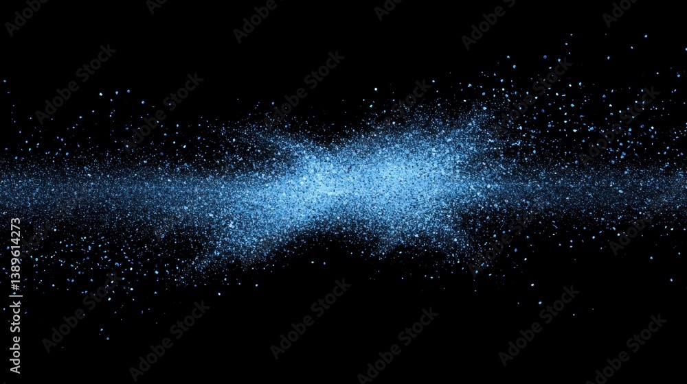Poster blue particles in motion against dark background creating vivid effect