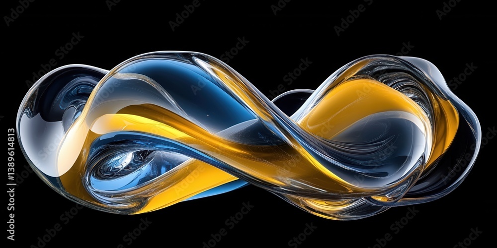 Poster golden and blue fluid shape abstract background wavy metallic pattern with shiny surface modern desi