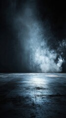 empty floor with smoke on dark background.