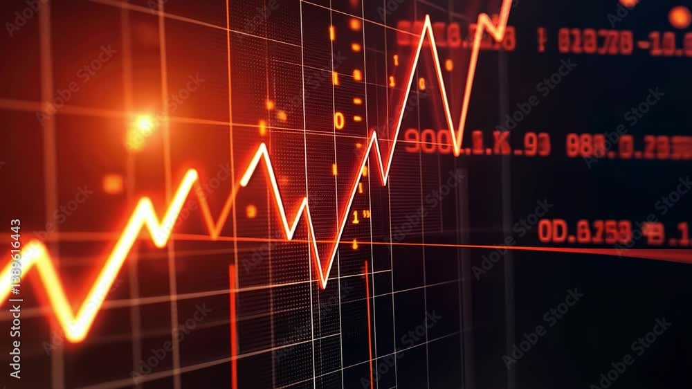 Poster dynamic financial market analysis with growing trend line and data visualization in digital interfac