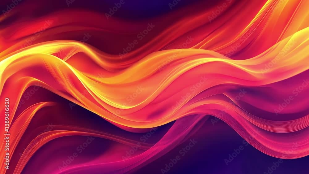 Poster abstract vibrant wave of flowing orange and red hues with smooth gradients and soft edges creating d