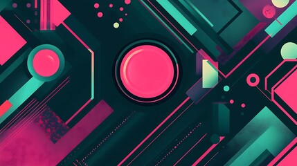 Obraz premium Abstract geometric art with pink and teal shapes.