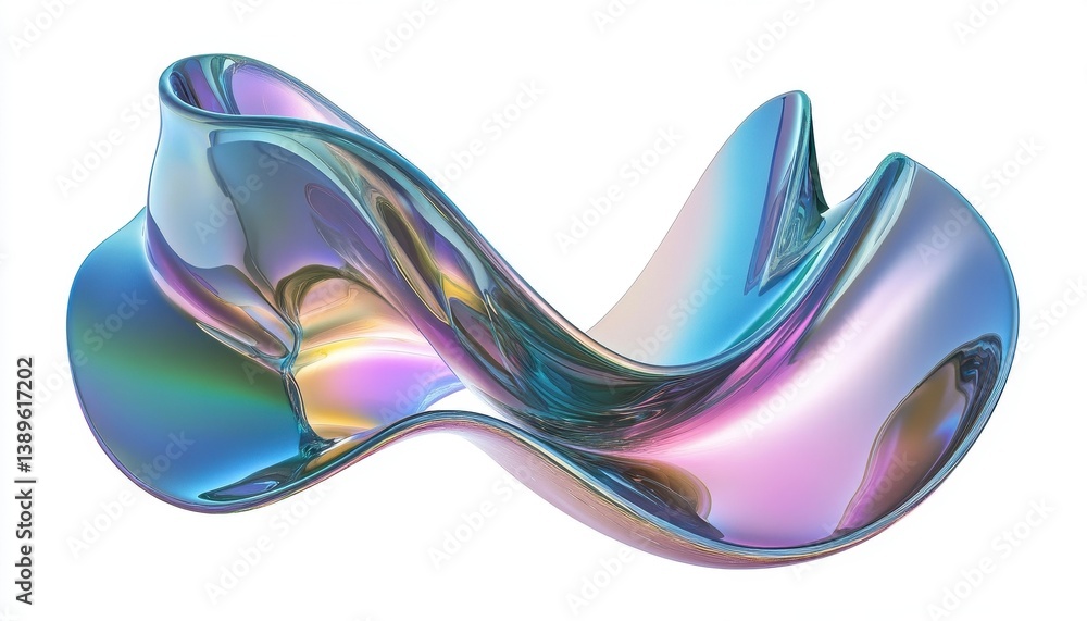 Aufkleber iridescent wavy abstract shape with metallic texture on white background modern graphic design eleme