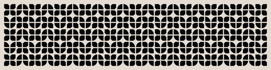 Mid century modern floral shapes pattern in black and white. Repeated and decorative design that can be used for packaging, decorating, interior design, wallpapers, and more.

