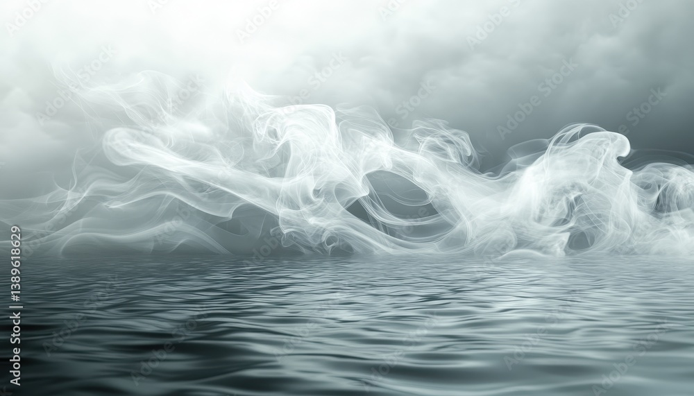 Poster Monochrome Abstract Smoke Ink Effect Flowing Over Water Surface Background with Dynamic Motion and Liquid Texture Creating an Artistic and Dreamlike Ambiance in a Stylized Ocean View