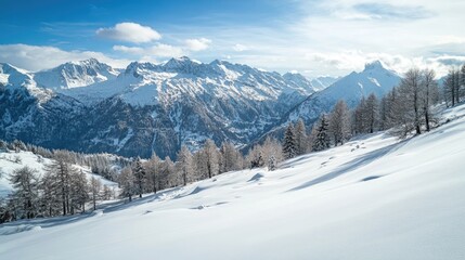 Winter mountains with a panoramic view of the Italian Alps