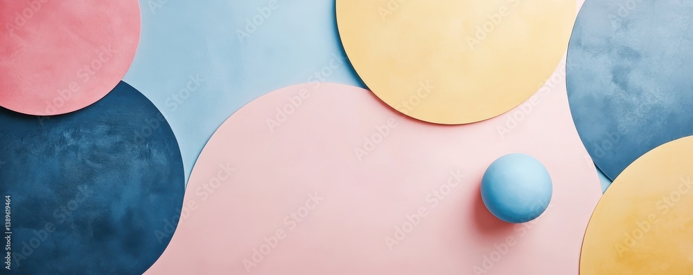 Aufkleber Pastel Colored Circles and Shapes on Textured Background Creating a Playful and Modern Design with Pink Blue and Yellow Hues