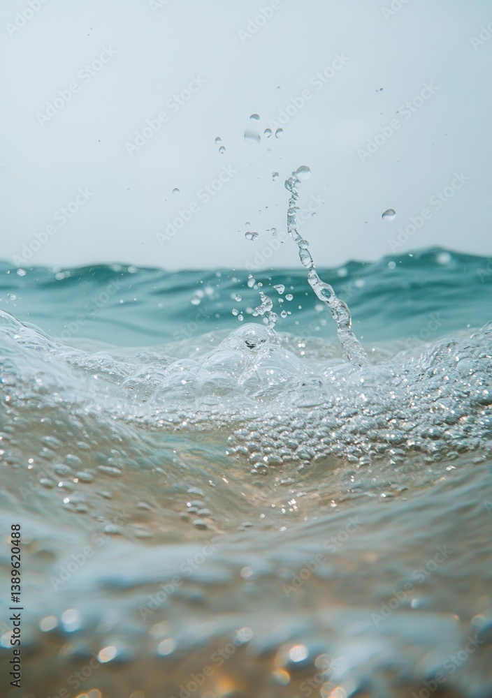 Leinwandbilder scenic ocean wave splashing with clear blue waters and bubbles creating dynamic texture and motion u