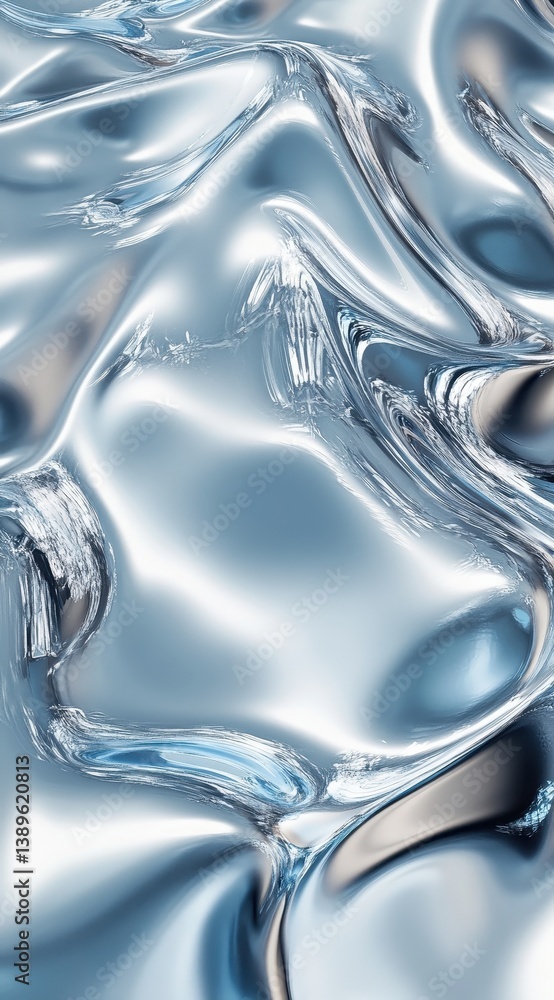 Leinwandbilder silver metallic abstract fluid surface with wave pattern and shiny highlights for modern design proj