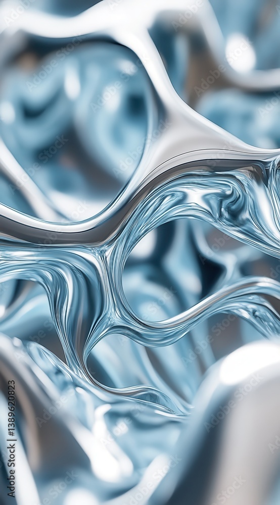 Aufkleber Silver Metallic Liquid Abstract Background with Smooth Curves and Glossy Texture Design with Chrome Finish for Presentation Material and Graphic Display