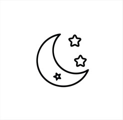 Black silhouette art design of crescent moon and stars vector icon