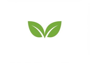 Obraz premium Minimalist green leaf icon in eco-friendly design with twin leaves on white background