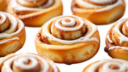 Fototapeta premium Freshly Baked Cinnamon Rolls with Sweet White Cream Cheese Frosting