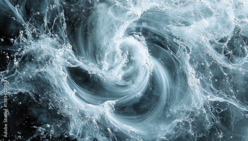 Poster swirling water abstract with high speed shutter motion in blue and white tones with dynamic flowing 