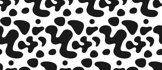 Fototapeta premium Seamless Black and White Abstract Blob Pattern Modern Organic Design.