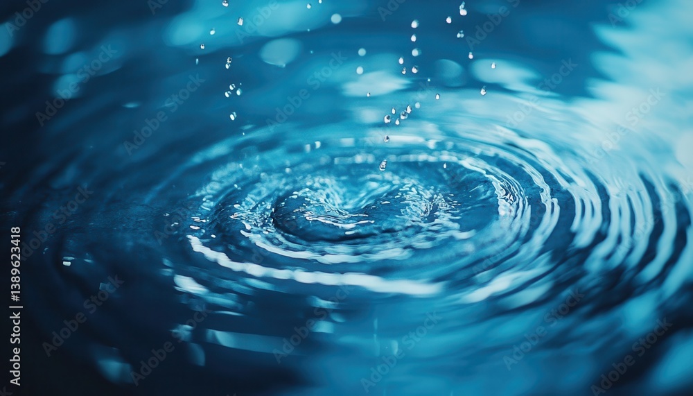 Leinwandbilder water drop creating circular ripples on dark blue water surface with a smooth texture and clean refr
