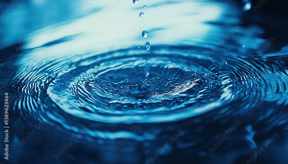 Leinwandbilder water drop creating ripples in a dark blue liquid surface with circular wave patterns and a fresh dy