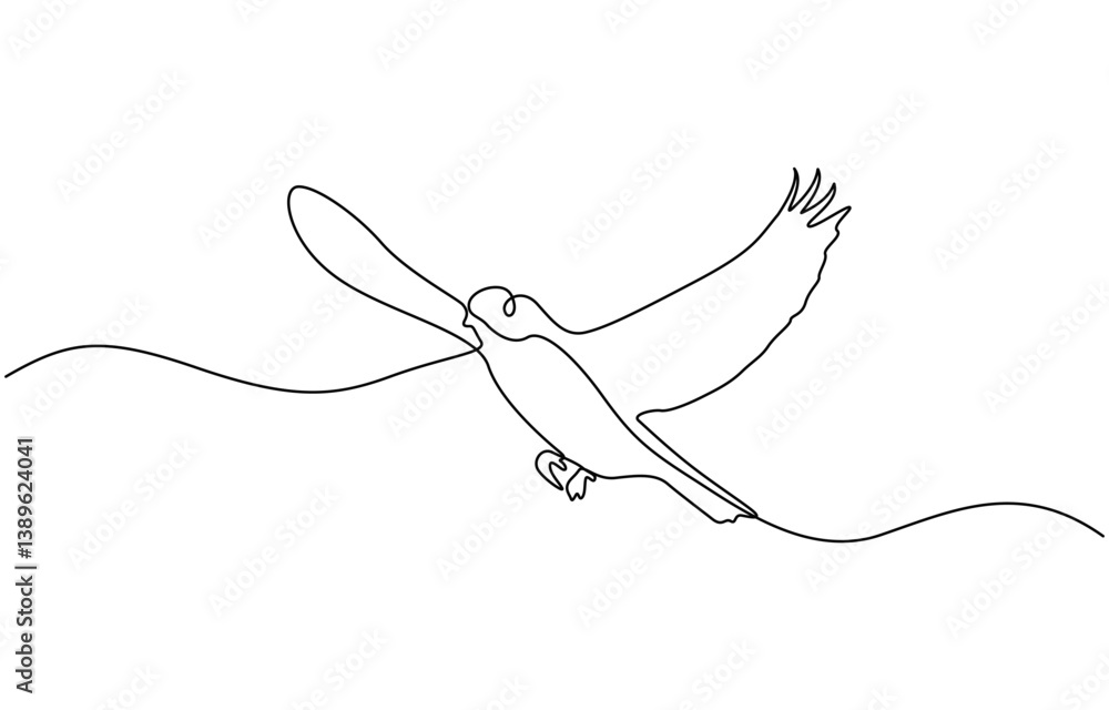 Poster a flying bird line drawing continuous line art vector illustration, continuous single line drawing o