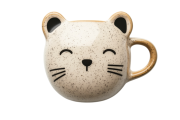 Adorable cat shaped mug perfect for coffee or tea lovers Features a speckled beige finish and cute