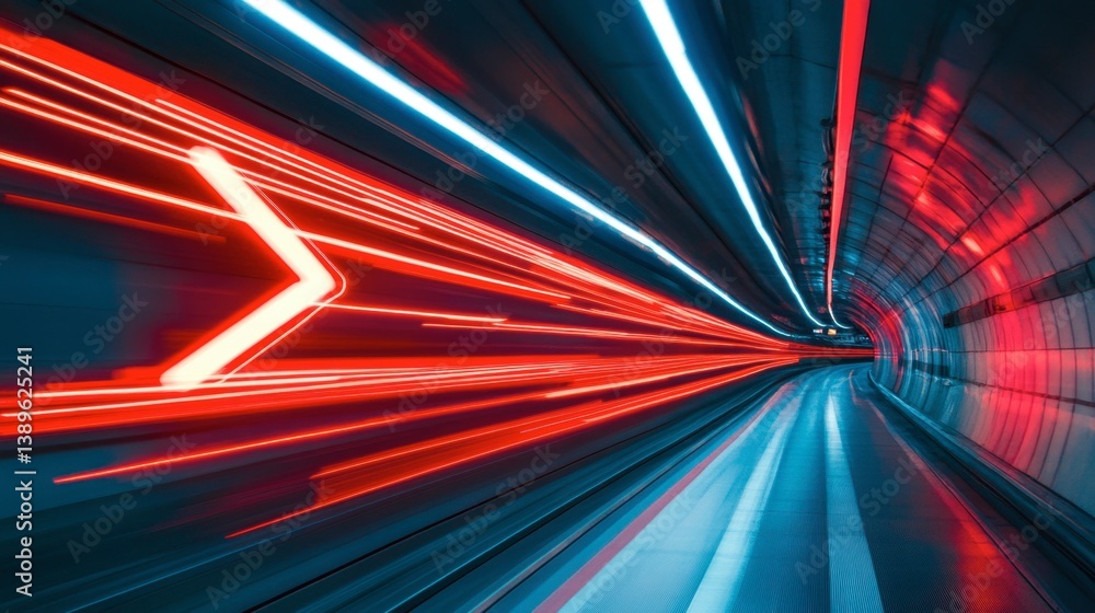 Poster dynamic motion lights in a futuristic tunnel at high speed