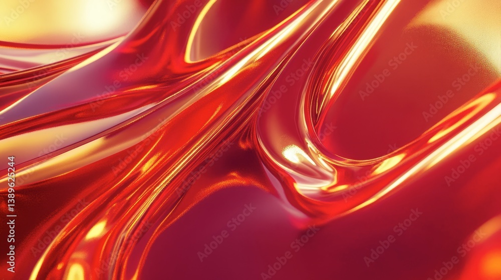 Poster glossy red fluid waves flowing in abstract artistic design
