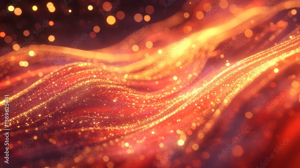 Poster abstract flow of golden particles in a warm colorful background