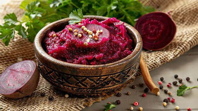 beetroot puree. selective focus