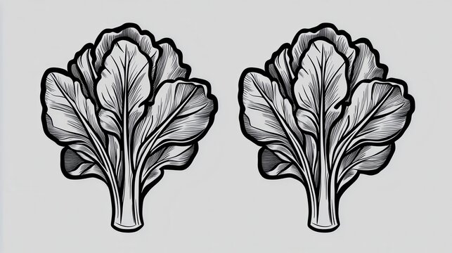 Isolated vector of romaine lettuce cut in half, clean outline and soft shadows, food graphic