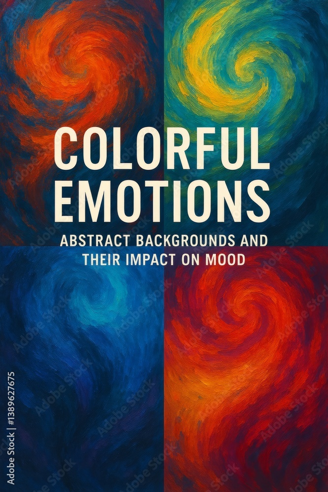 Poster exploring colorful emotions through abstract backgrounds and their effect on mood in artistic design