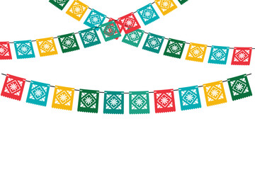 Cute paper multi-colored garland. Bright holiday decorations for Cinco De Mayo. Vector illustration isolated on transparent background.