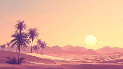 Desert sunset with palm trees.