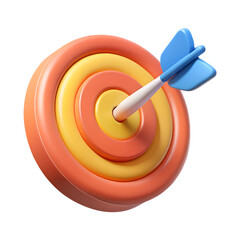 Target arrow success icon. Dart arrow on target dartboard. 3d isolated on white background. Cartoon...