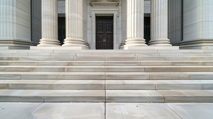A courthouse entrance with steps and columns.