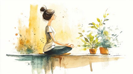 Serene mindfulness meditating individual with budget planner at home