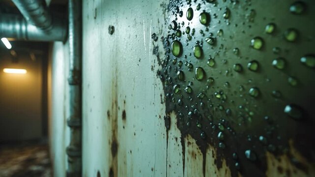 Mold development on the wall caused by excessive humidity and a faulty ventilation system.