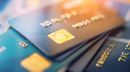 Closeup credit cards stacked on top of each other