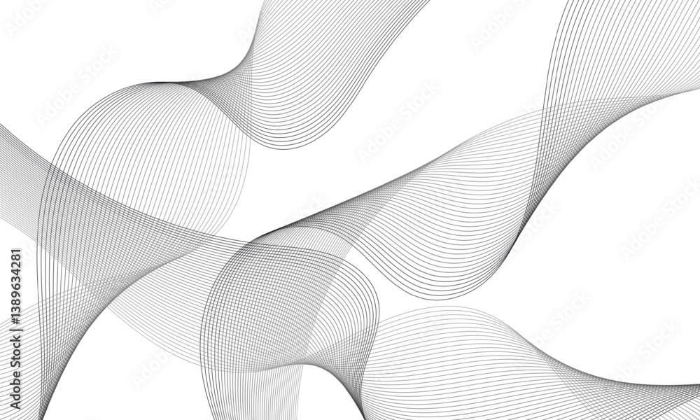 Poster abstract white futuristic technology background with isolated black wavy lines. modern wave stripes.